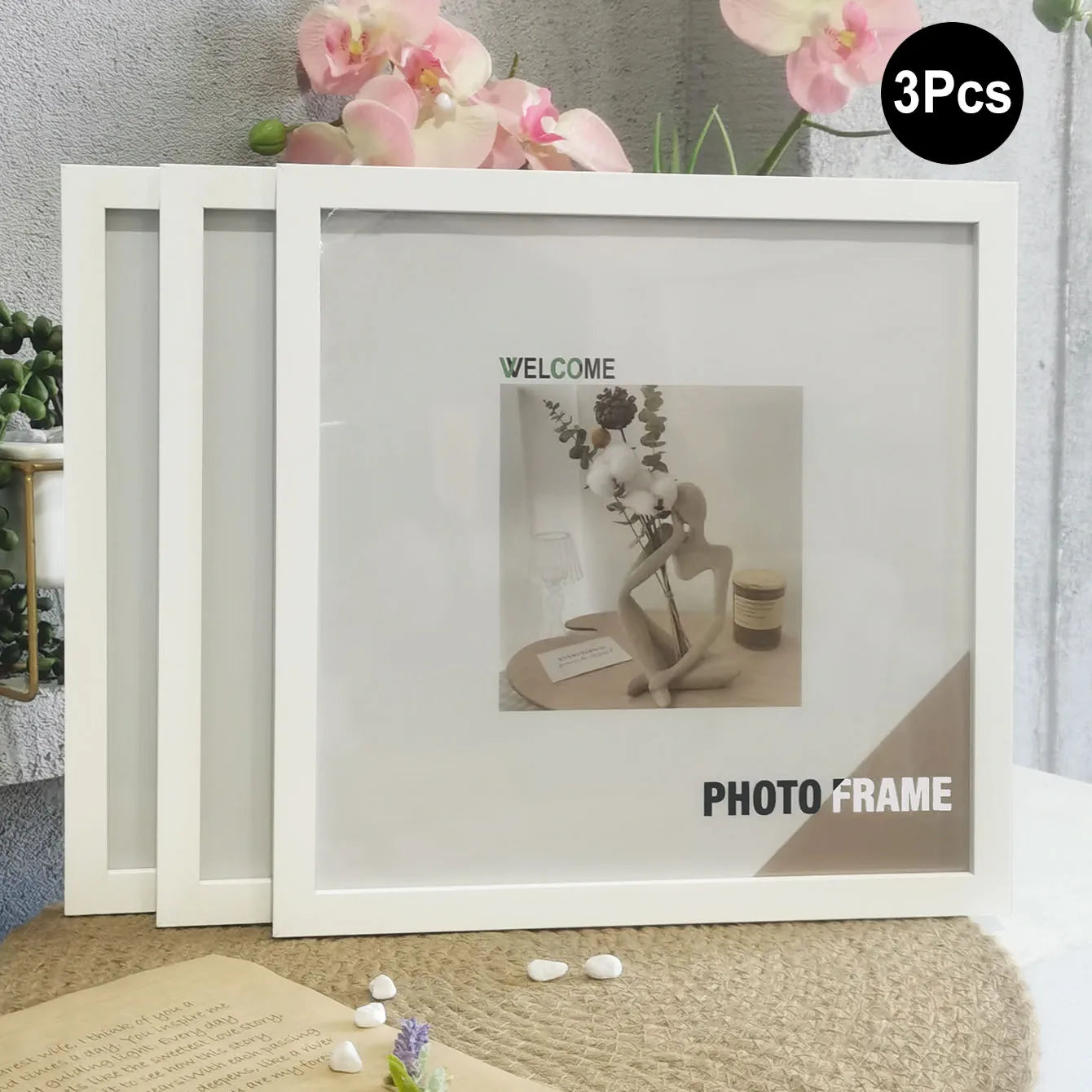 Wood Square Photo Frames - 3Pcs Wall Hanging  Desktop Decor 20x20  30x30cm - ZOOMNSTORE