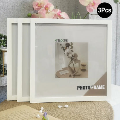 Wood Square Photo Frames - 3Pcs Wall Hanging  Desktop Decor 20x20  30x30cm - ZOOMNSTORE