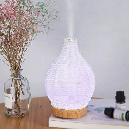 Wood Weave Humidifier - Ultrasonic Aromatherapy Diffuser With Night Light & Quiet Mist - ZOOMNSTORE