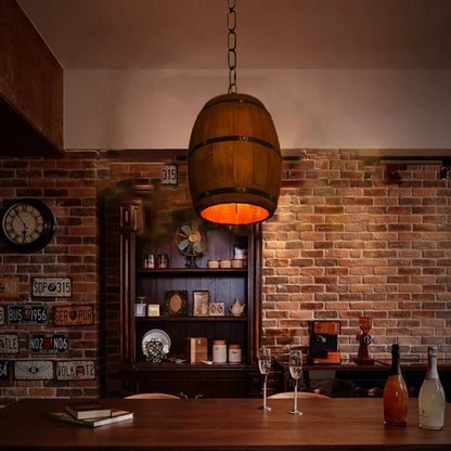 Wood Wine Barrel Pendant - Vintage Industrial Ceiling Lamp With Adjustable Chain - ZOOMNSTORE