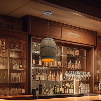 Wood Wine Barrel Pendant - Vintage Industrial Ceiling Lamp With Adjustable Chain - ZOOMNSTORE