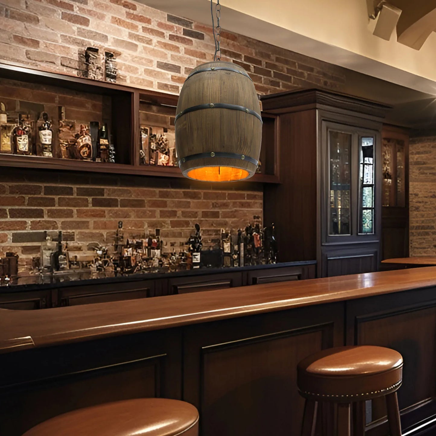 Wood Wine Barrel Pendant - Vintage Industrial Ceiling Lamp With Adjustable Chain - ZOOMNSTORE