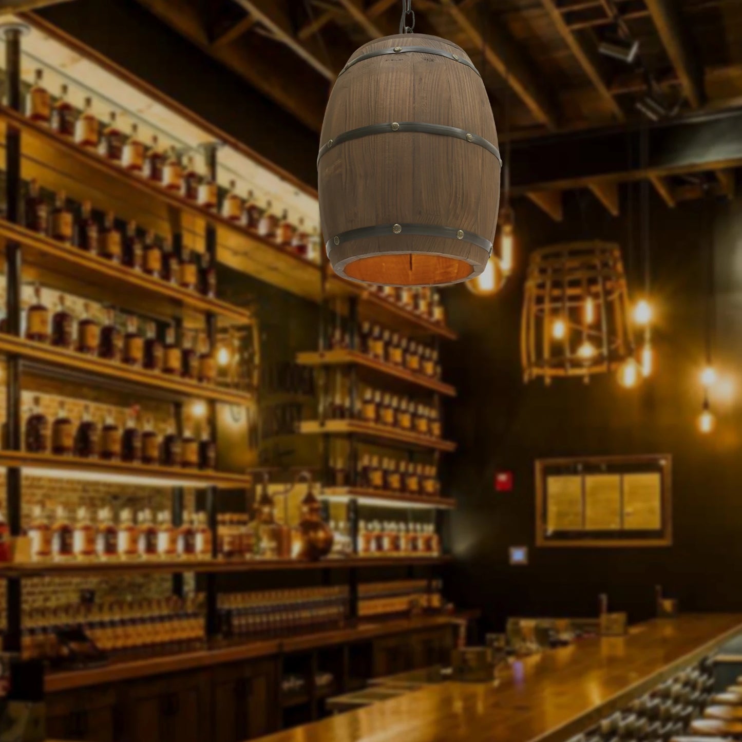 Wood Wine Barrel Pendant - Vintage Industrial Ceiling Lamp With Adjustable Chain - ZOOMNSTORE