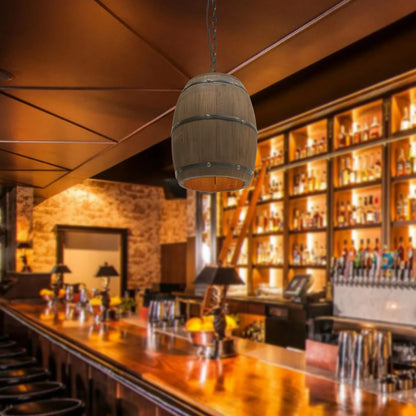 Wood Wine Barrel Pendant - Vintage Industrial Ceiling Lamp With Adjustable Chain - ZOOMNSTORE