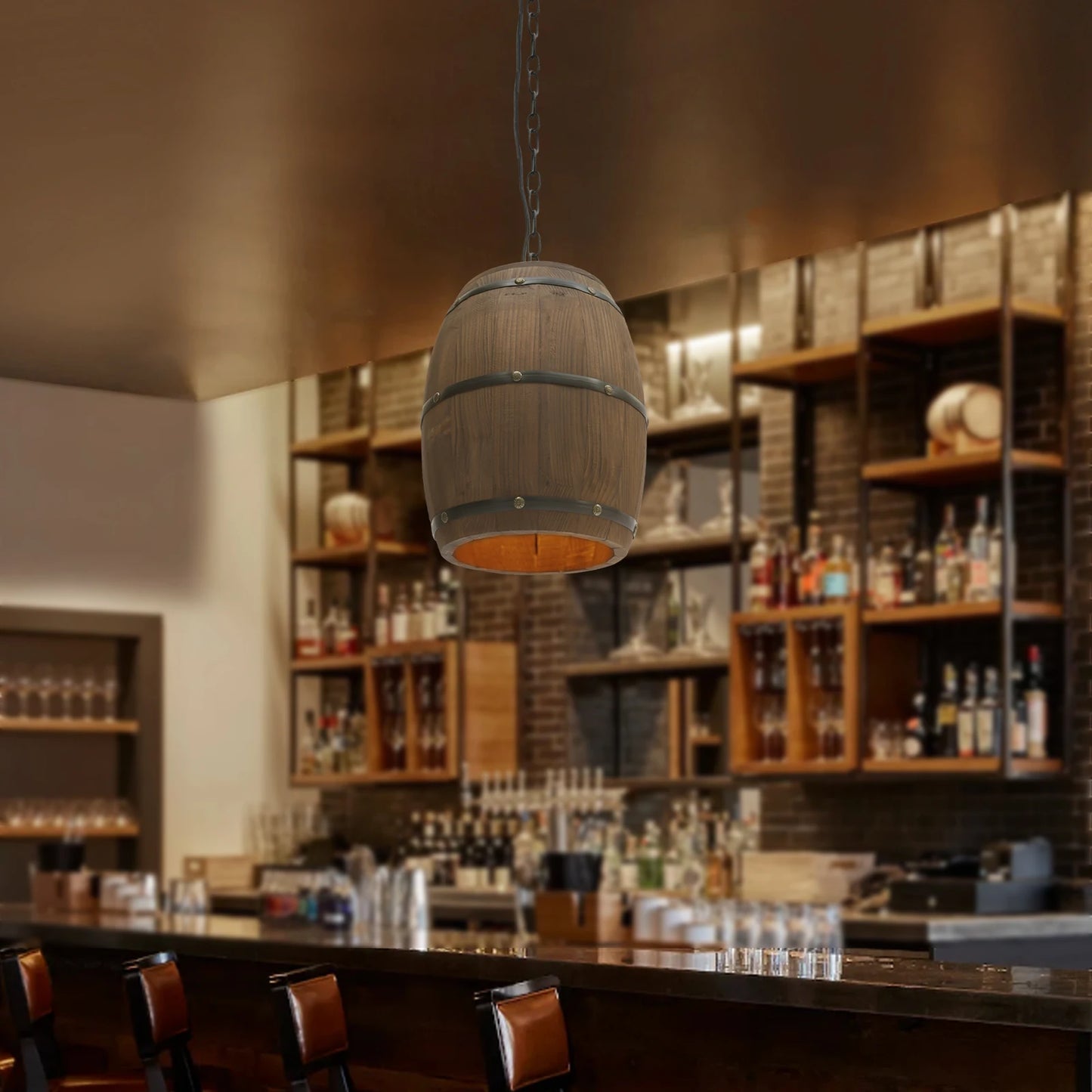 Wood Wine Barrel Pendant - Vintage Industrial Ceiling Lamp With Adjustable Chain - ZOOMNSTORE
