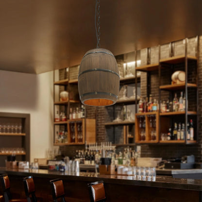 Wood Wine Barrel Pendant - Vintage Industrial Ceiling Lamp With Adjustable Chain - ZOOMNSTORE