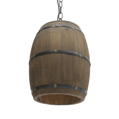 Wood Wine Barrel Pendant - Vintage Industrial Ceiling Lamp With Adjustable Chain - ZOOMNSTORE