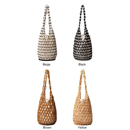 Handmade Wooden Beaded Tote Bag - Woven Shoulder Bag for Travel - ZOOMNSTORE