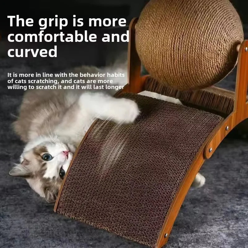 Wooden Cat Scratcher - 2-in-1 Sisal Cat Toy With Ferris Wheel & Honeycomb Grab Board - ZOOMNSTORE
