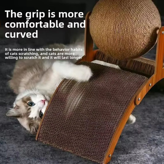 Wooden Cat Scratcher - 2-in-1 Sisal Cat Toy With Ferris Wheel & Honeycomb Grab Board - ZOOMNSTORE
