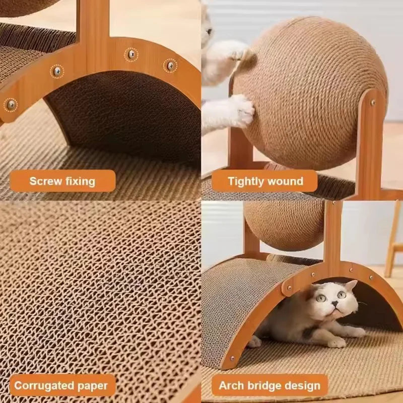Wooden Cat Scratcher - 2-in-1 Sisal Cat Toy With Ferris Wheel & Honeycomb Grab Board - ZOOMNSTORE