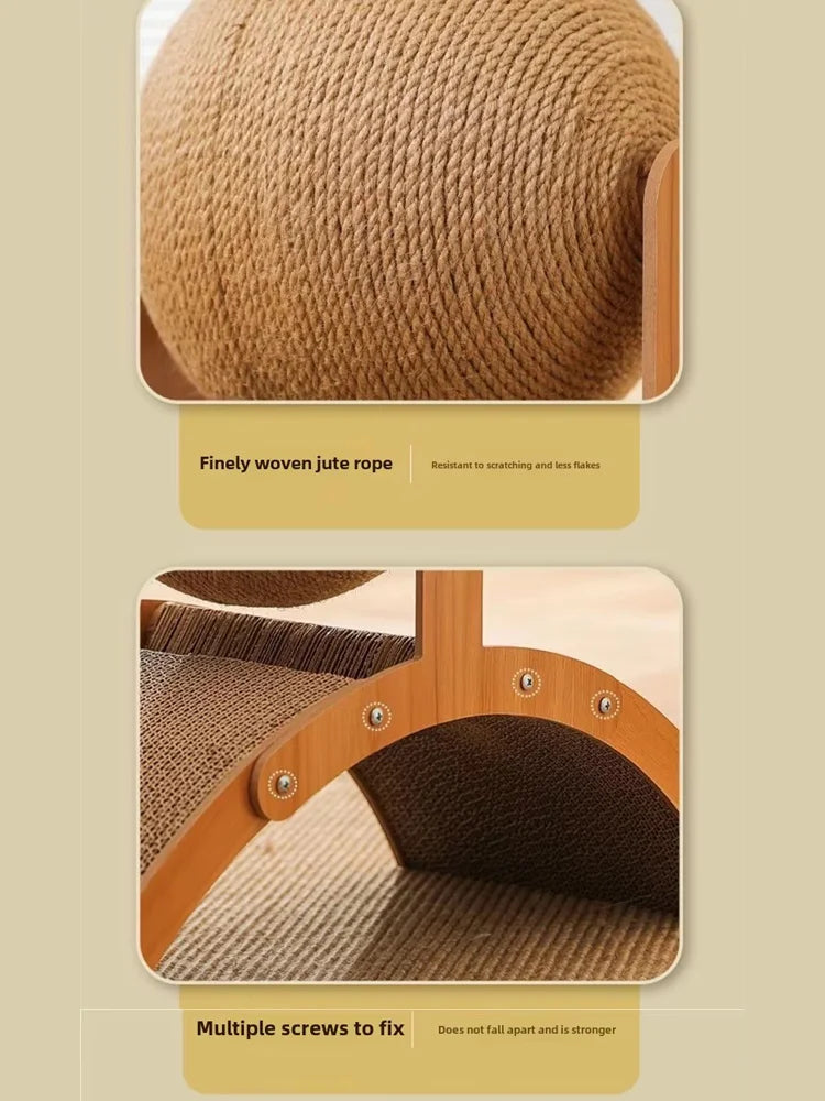 Wooden Cat Scratcher - 2-in-1 Sisal Cat Toy With Ferris Wheel & Honeycomb Grab Board - ZOOMNSTORE