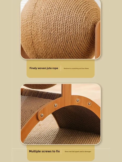 Wooden Cat Scratcher - 2-in-1 Sisal Cat Toy With Ferris Wheel & Honeycomb Grab Board - ZOOMNSTORE