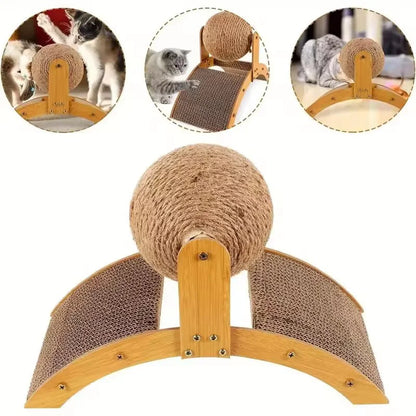Wooden Cat Scratcher - 2-in-1 Sisal Cat Toy With Ferris Wheel & Honeycomb Grab Board - ZOOMNSTORE