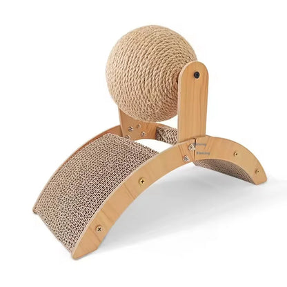 Wooden Cat Scratcher - 2-in-1 Sisal Cat Toy With Ferris Wheel & Honeycomb Grab Board - ZOOMNSTORE