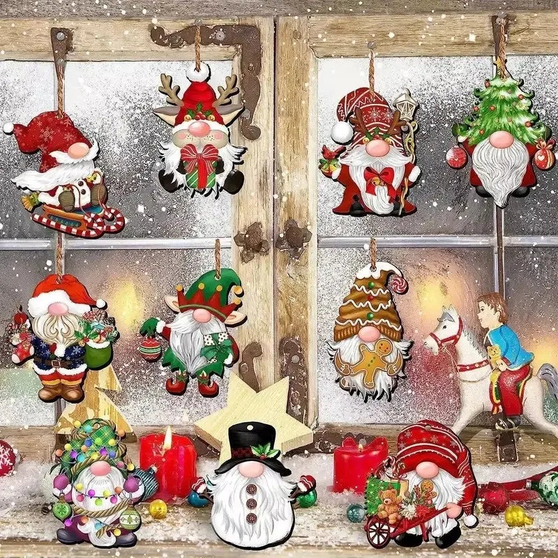 Wooden Christmas Gnome Decorations - 1224pcs Hanging Tree Plaque Set - ZOOMNSTORE