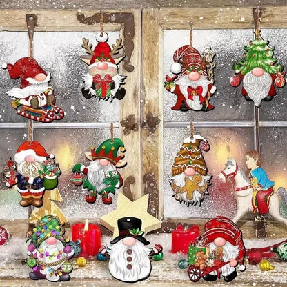 Wooden Christmas Gnome Decorations - 1224pcs Hanging Tree Plaque Set - ZOOMNSTORE
