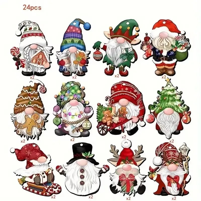 Wooden Christmas Gnome Decorations - 1224pcs Hanging Tree Plaque Set - ZOOMNSTORE