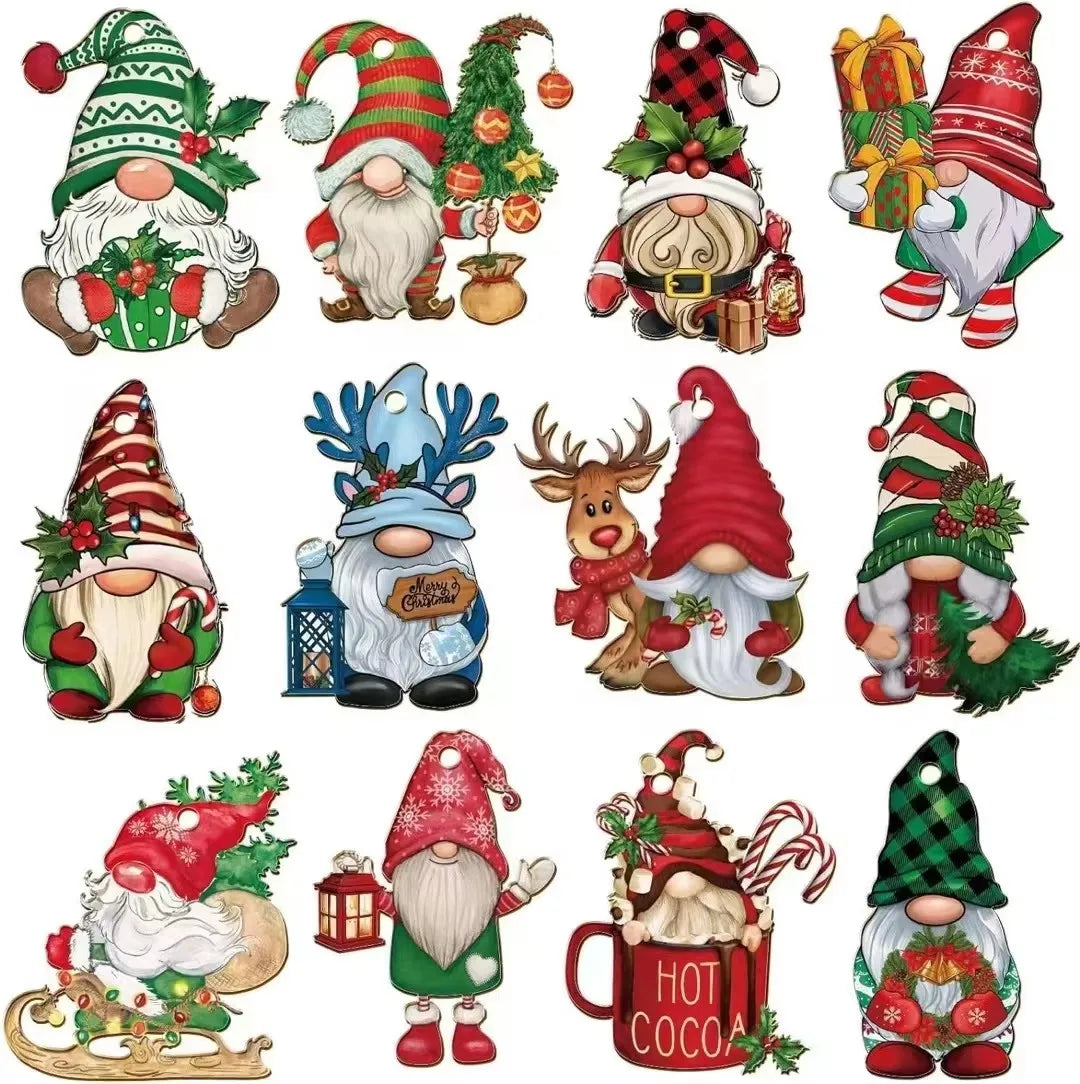 Wooden Christmas Gnome Decorations - 1224pcs Hanging Tree Plaque Set - ZOOMNSTORE