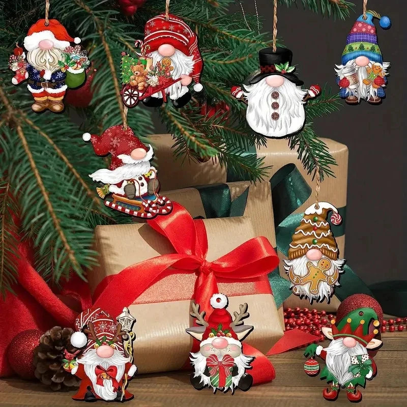 Wooden Christmas Gnome Decorations - 1224pcs Hanging Tree Plaque Set - ZOOMNSTORE