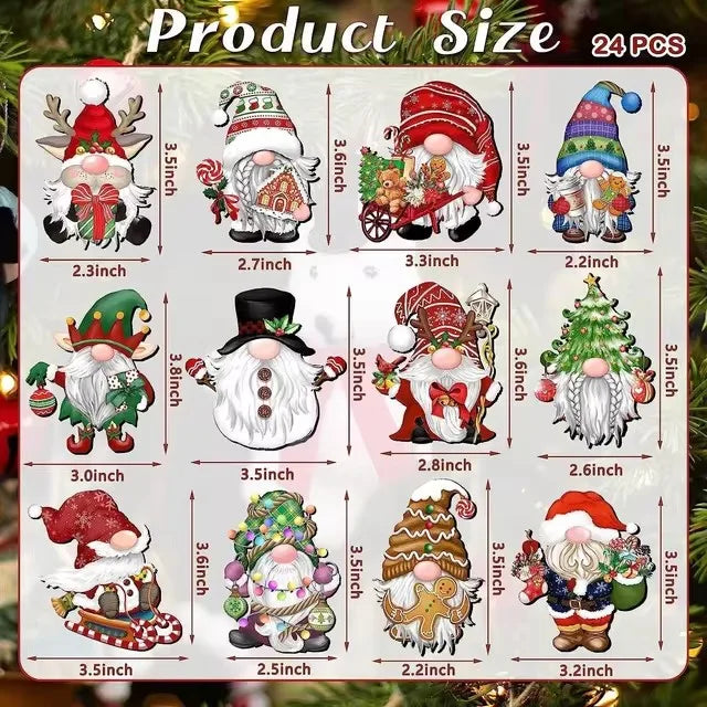 Wooden Christmas Gnome Decorations - 1224pcs Hanging Tree Plaque Set - ZOOMNSTORE