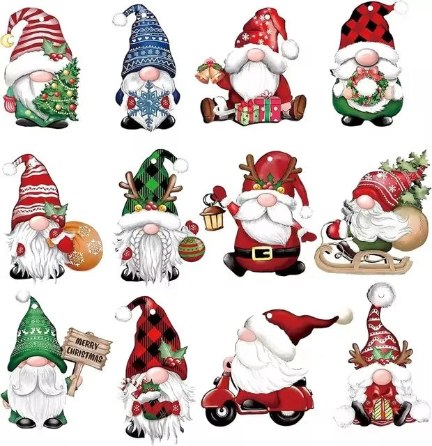 Wooden Christmas Gnome Decorations - 1224pcs Hanging Tree Plaque Set - ZOOMNSTORE