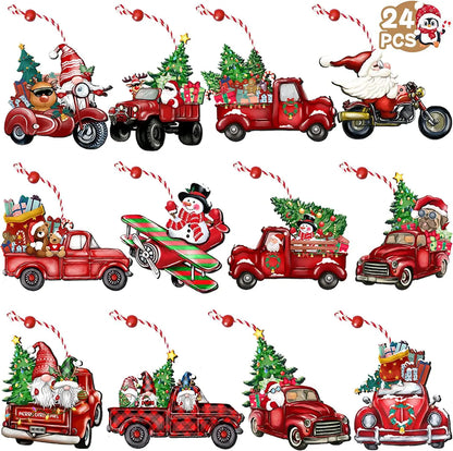 Wooden Christmas Gnome Decorations - 1224pcs Hanging Tree Plaque Set - ZOOMNSTORE