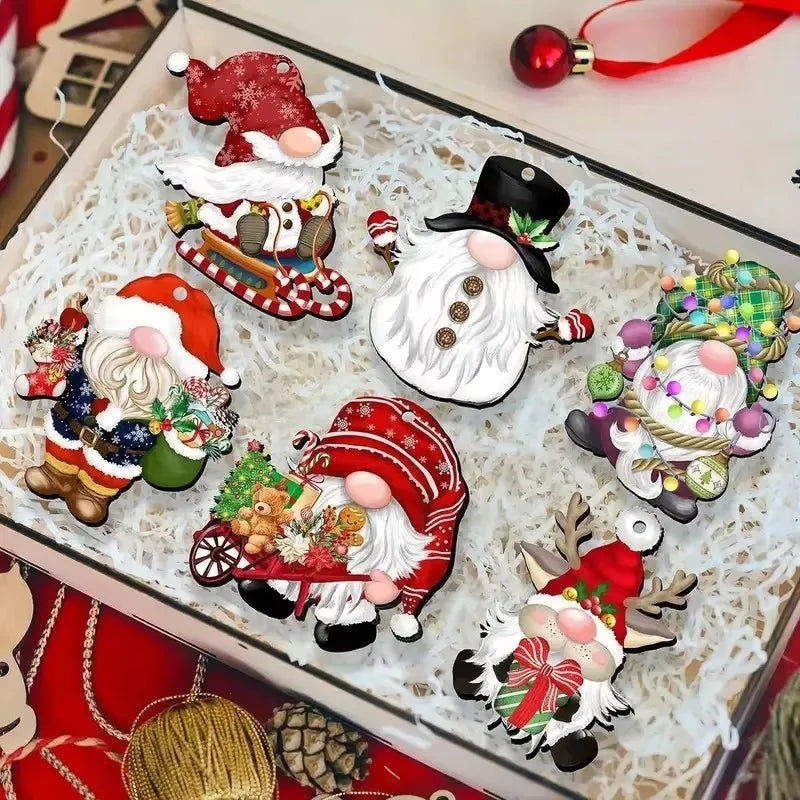 Wooden Christmas Gnome Decorations - 1224pcs Hanging Tree Plaque Set - ZOOMNSTORE