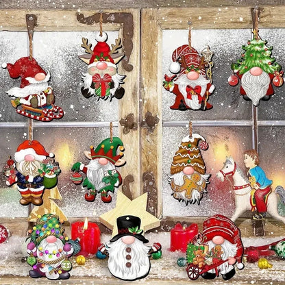 Wooden Christmas Gnome Decorations - 1224pcs Hanging Tree Plaque Set - ZOOMNSTORE