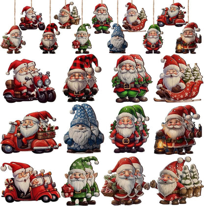 Wooden Christmas Gnome Decorations - 1224pcs Hanging Tree Plaque Set - ZOOMNSTORE