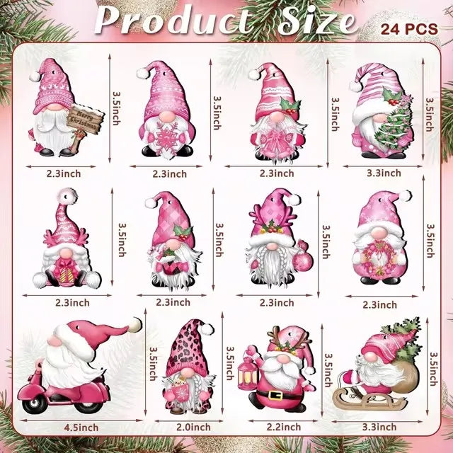 Wooden Christmas Gnome Decorations - 1224pcs Hanging Tree Plaque Set - ZOOMNSTORE