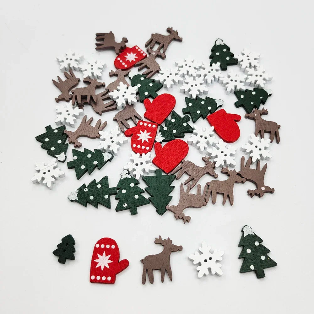 50pcs Christmas Wooden Ornaments - Santa Claus  Snowflake Tree Decorations - ZOOMNSTORE
