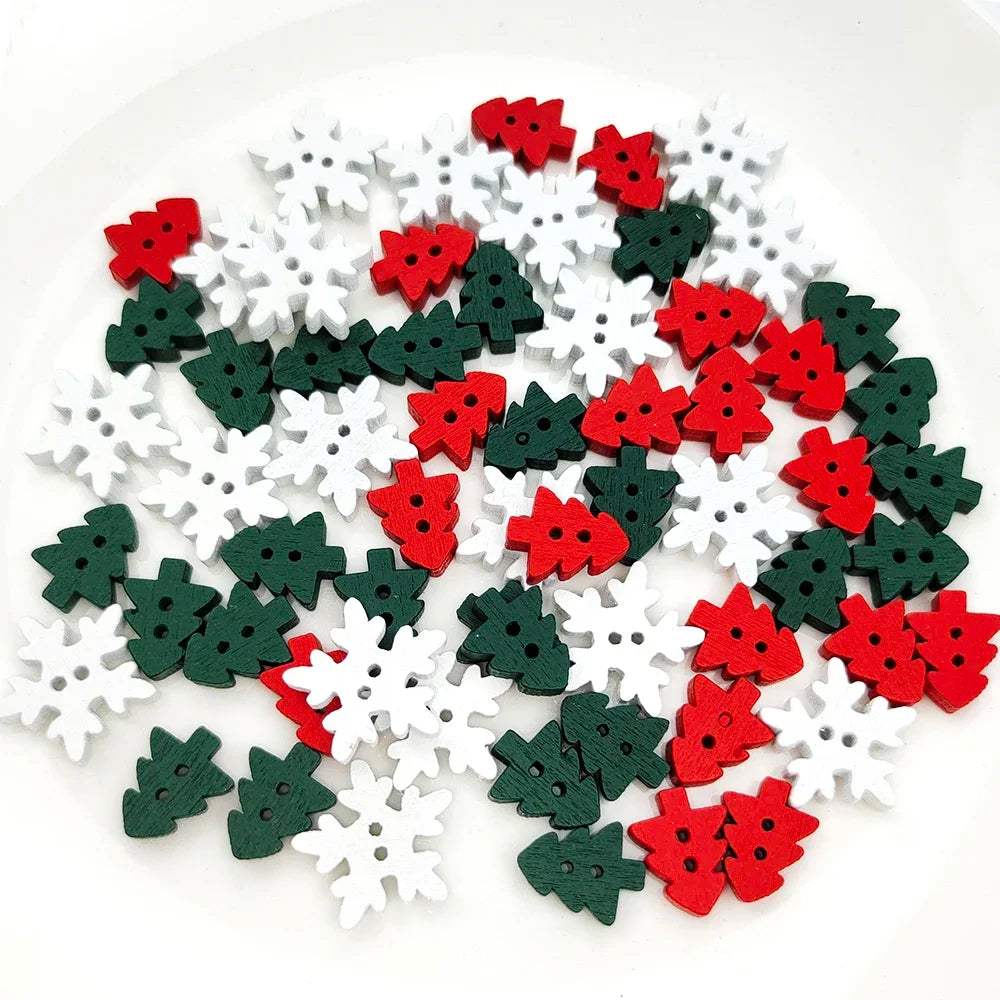 50pcs Christmas Wooden Ornaments - Santa Claus  Snowflake Tree Decorations - ZOOMNSTORE