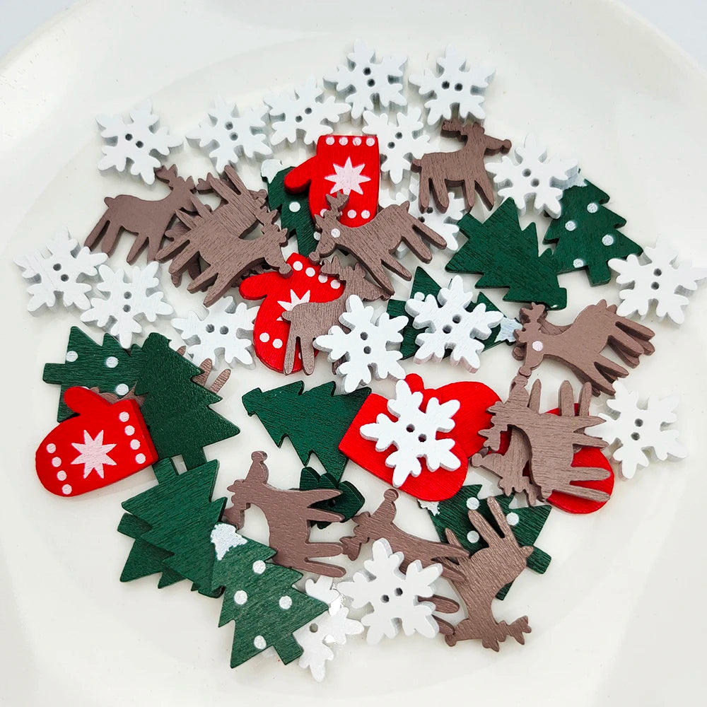 50pcs Christmas Wooden Ornaments - Santa Claus  Snowflake Tree Decorations - ZOOMNSTORE
