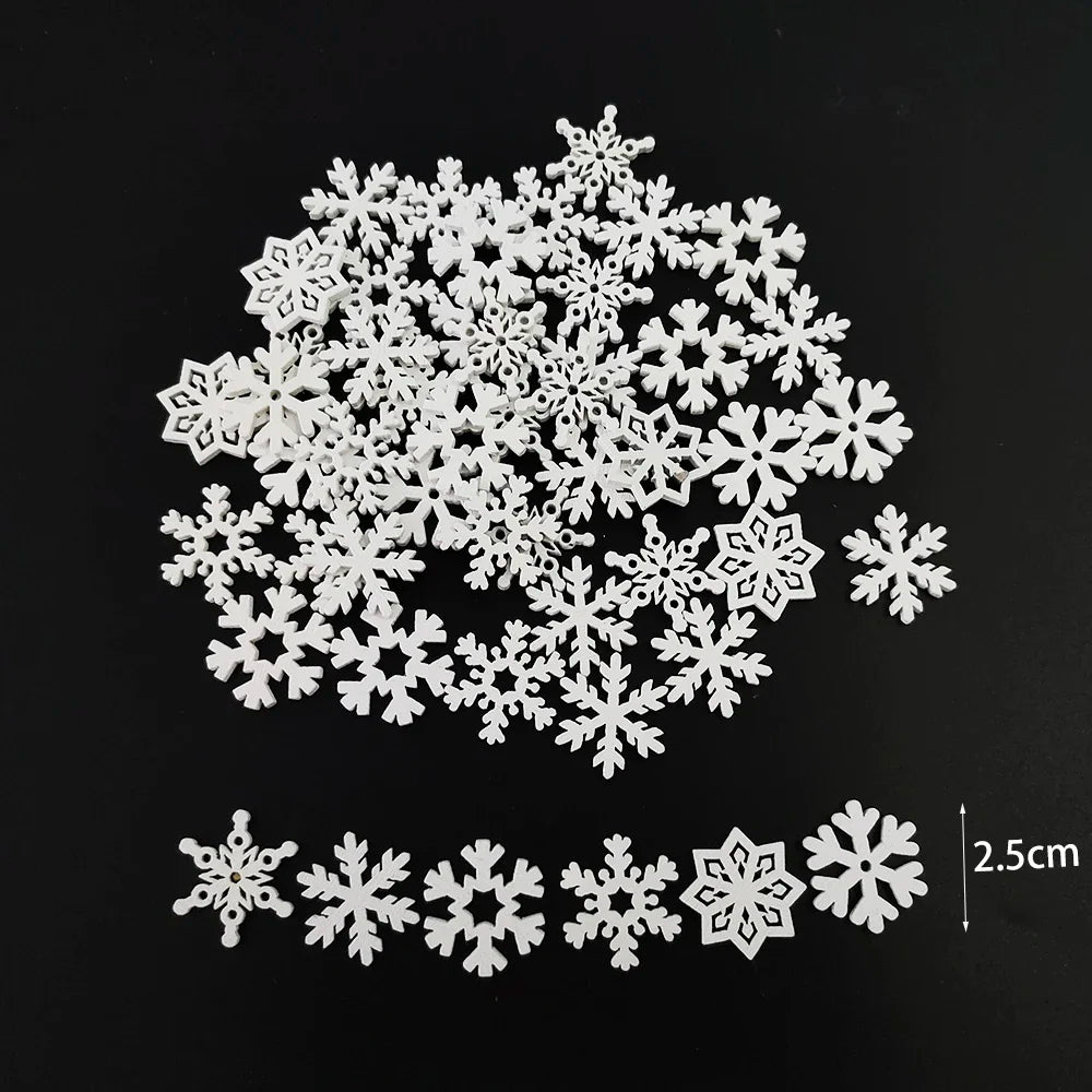 50pcs Christmas Wooden Ornaments - Santa Claus  Snowflake Tree Decorations - ZOOMNSTORE