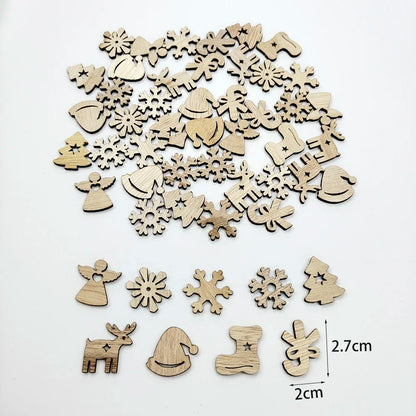 50pcs Christmas Wooden Ornaments - Santa Claus  Snowflake Tree Decorations - ZOOMNSTORE