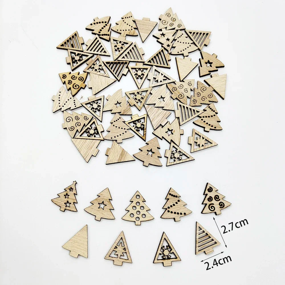 50pcs Christmas Wooden Ornaments - Santa Claus  Snowflake Tree Decorations - ZOOMNSTORE