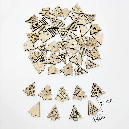 50pcs Christmas Wooden Ornaments - Santa Claus  Snowflake Tree Decorations - ZOOMNSTORE