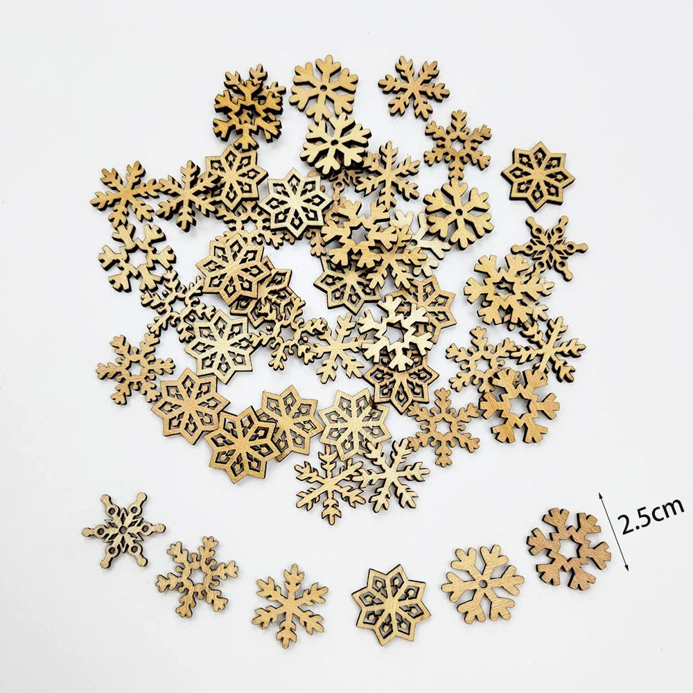 50pcs Christmas Wooden Ornaments - Santa Claus  Snowflake Tree Decorations - ZOOMNSTORE