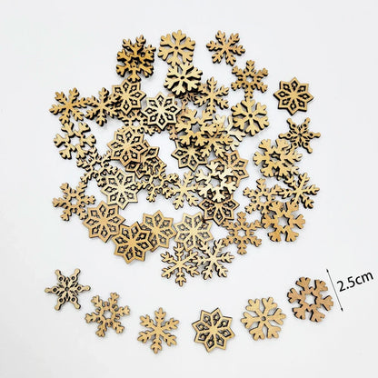 50pcs Christmas Wooden Ornaments - Santa Claus  Snowflake Tree Decorations - ZOOMNSTORE