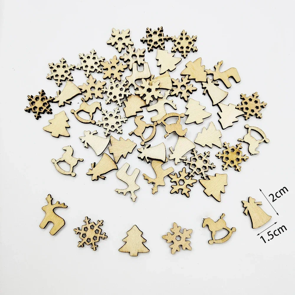 50pcs Christmas Wooden Ornaments - Santa Claus  Snowflake Tree Decorations - ZOOMNSTORE