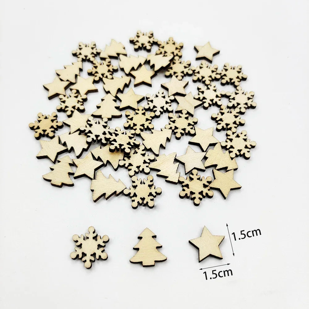 50pcs Christmas Wooden Ornaments - Santa Claus  Snowflake Tree Decorations - ZOOMNSTORE