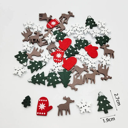 50pcs Christmas Wooden Ornaments - Santa Claus  Snowflake Tree Decorations - ZOOMNSTORE