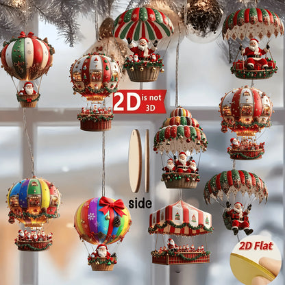 Christmas Wooden Hot Air Balloon Ornaments - 12Pcs Santa Claus Tree Decorations - ZOOMNSTORE