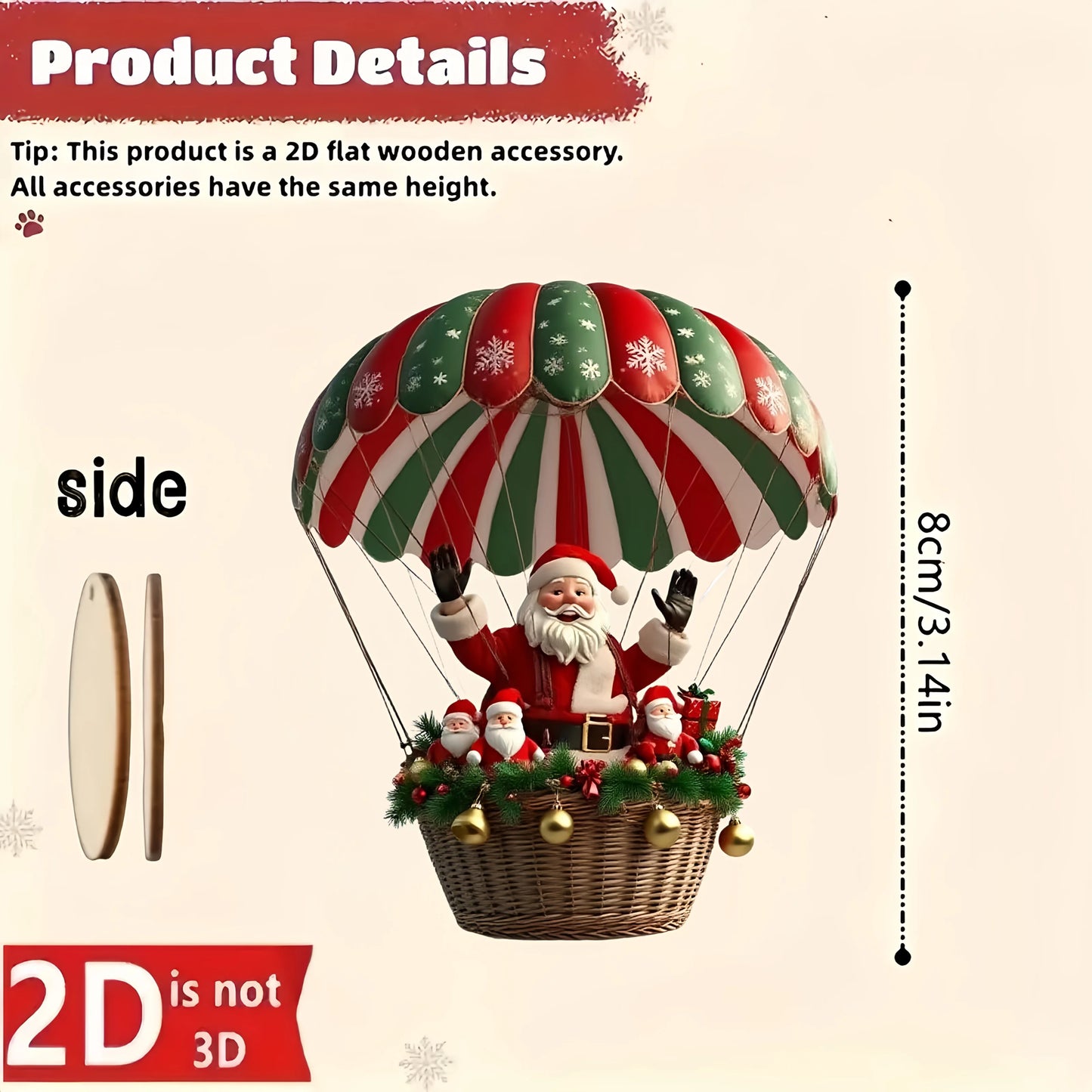 Christmas Wooden Hot Air Balloon Ornaments - 12Pcs Santa Claus Tree Decorations - ZOOMNSTORE