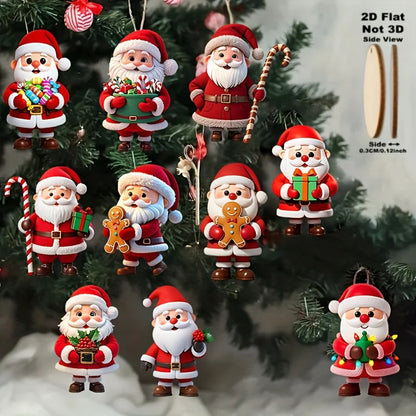 Wooden Christmas Pendant – 10Pcs Flat Gingerbread Man & Santa Claus Ornaments - ZOOMNSTORE