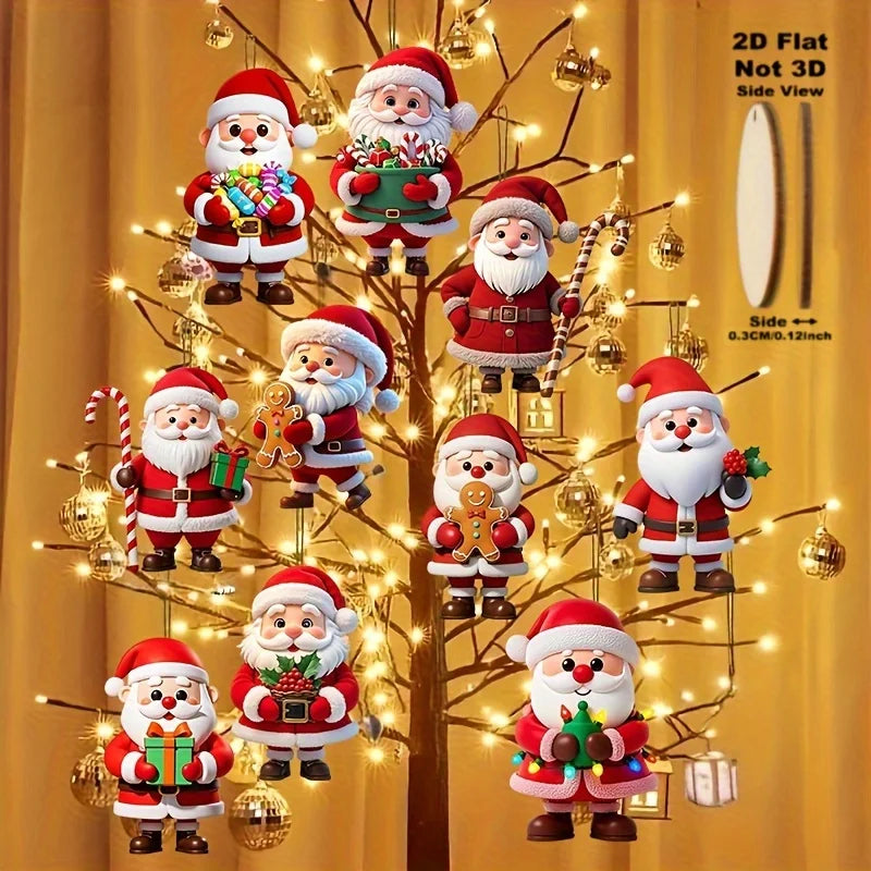 Wooden Christmas Pendant – 10Pcs Flat Gingerbread Man & Santa Claus Ornaments - ZOOMNSTORE