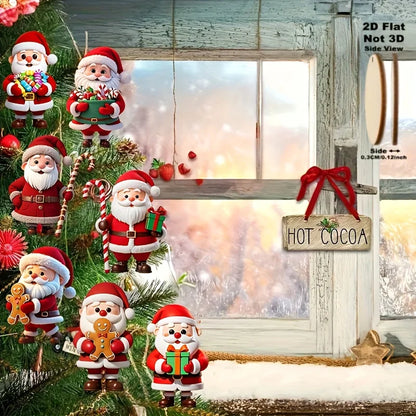 Wooden Christmas Pendant – 10Pcs Flat Gingerbread Man & Santa Claus Ornaments - ZOOMNSTORE