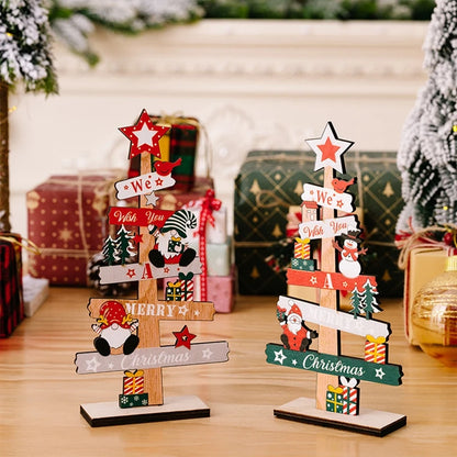 Wooden Christmas Tree Ornament - Santa Claus Holiday Plaque Decor - ZOOMNSTORE