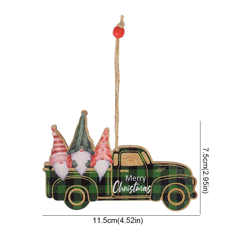 Wooden Christmas Tree Ornament - Santa Claus Holiday Plaque Decor - ZOOMNSTORE